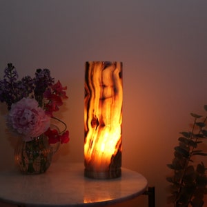 Onyx Marble Table Lamp 12, Cylinder Lamps, Marble Homeware, Crystal Lamp Cylinder, Marble Home Decor, Stone Lamps image 1