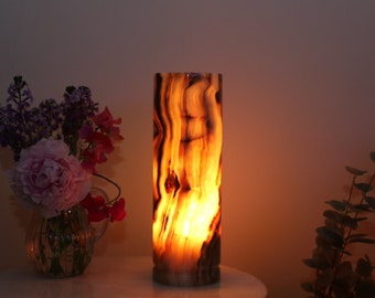 Onyx Marble Table Lamp 12", Cylinder Lamps, Marble Homeware, Crystal Lamp Cylinder, Marble Home Decor, Stone Lamps