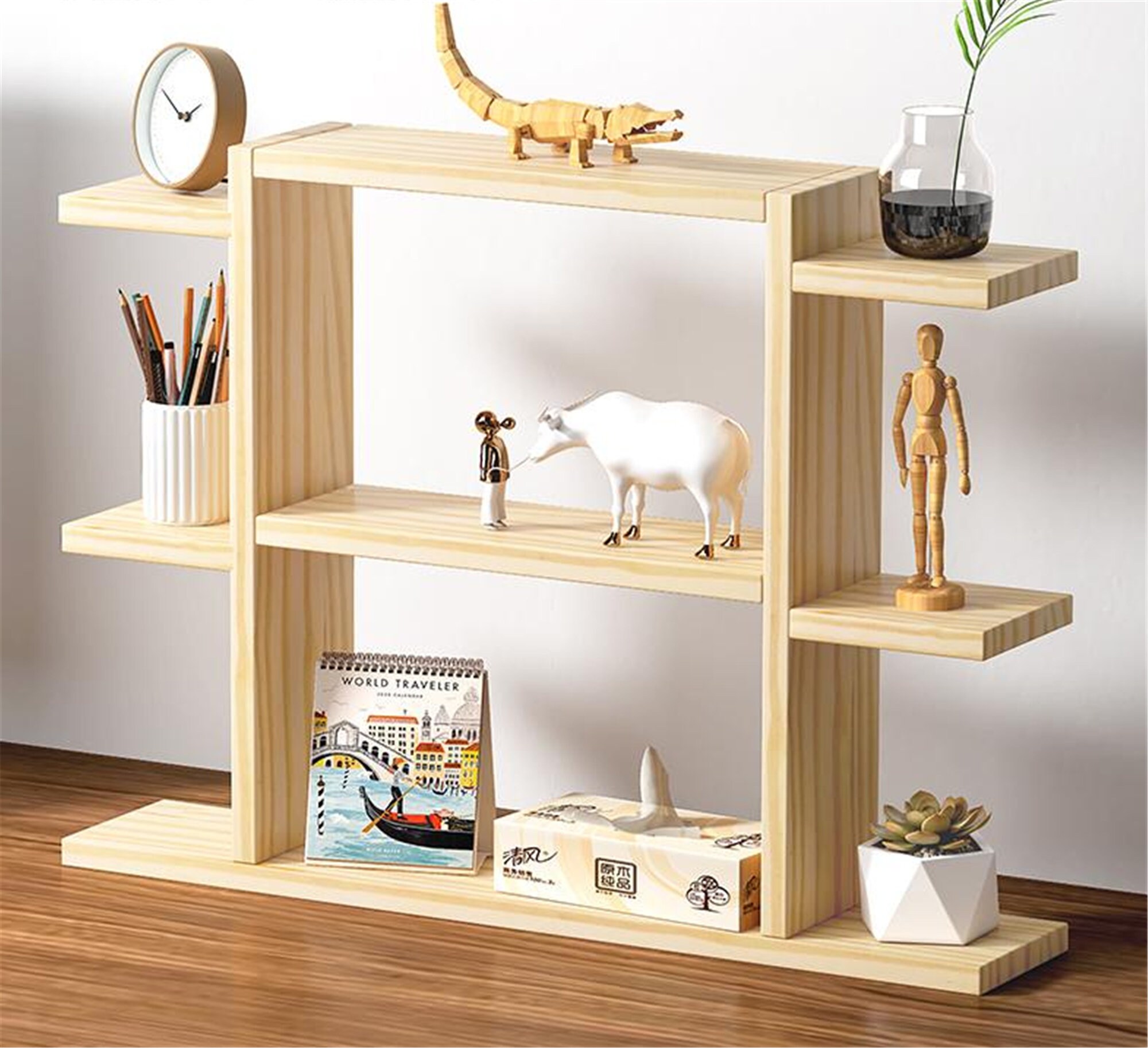 Solid Wood Desktop Shelves Desk Storage Office Desk Cups Etsy