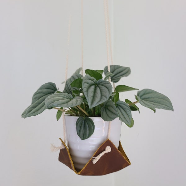 Leather Plant Hanger | Plant Hammock | Plant Basket Hanger | Macrame Plant Hanger | Minimal Planter | Boho Planter | Boho Home Decor