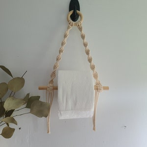 Soporte de papel higiénico Macrame / Accesorios de baño Boho / Soporte de toalla de mano / Colgador de toalla de mano Macrame / Portarrollos de baño / Hogar Boho imagen 9