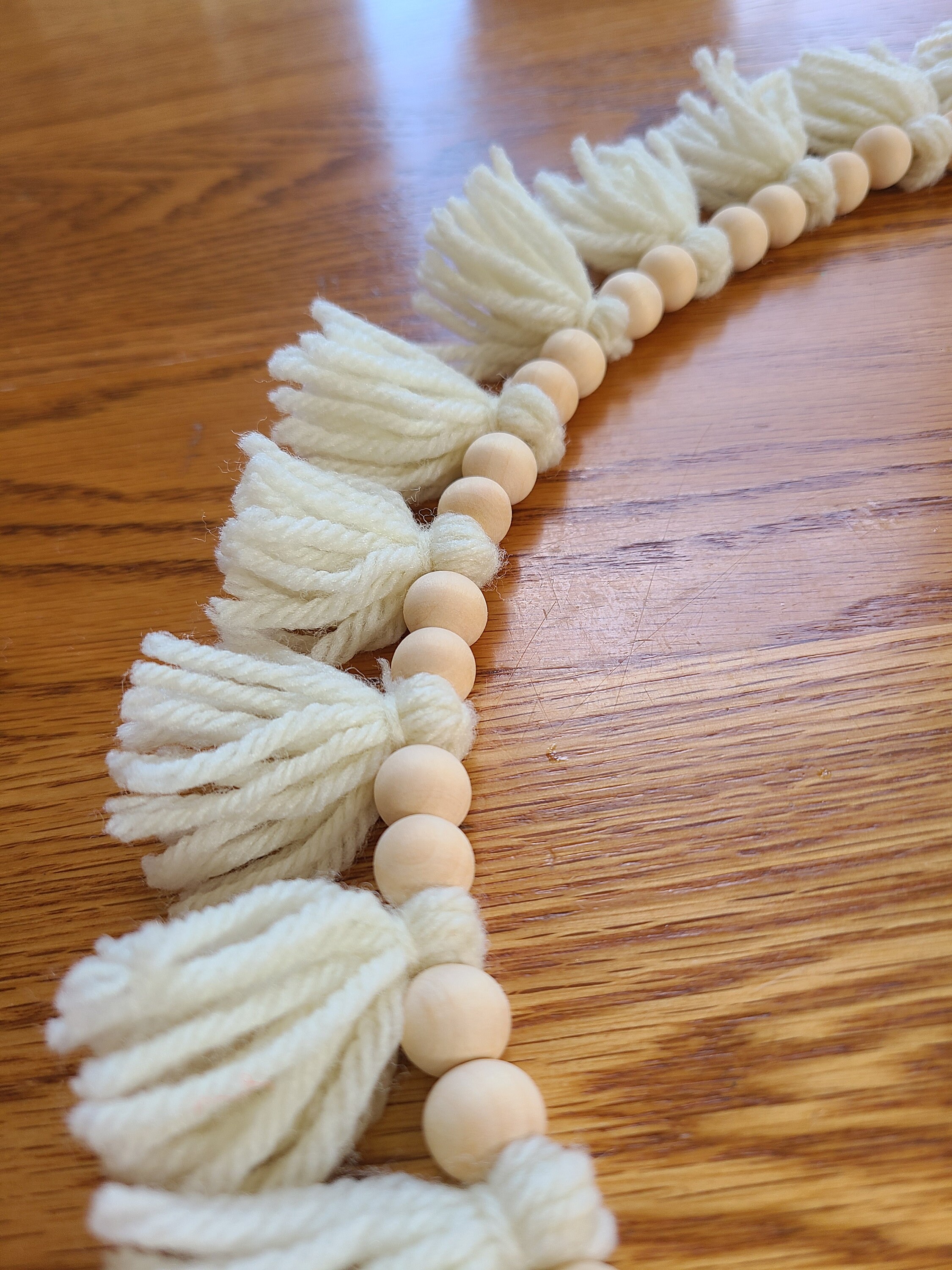 Yarn Tassel Garland With Wooden Beads Handmade Wall Hanging Etsy UK