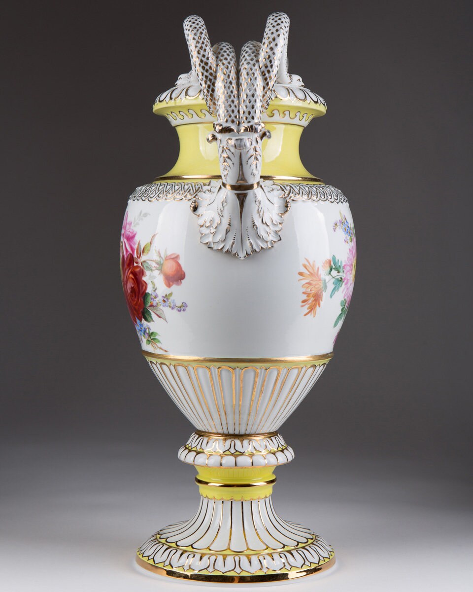 Large Porcelain Meissen Vase With Snakes Handles Etsy