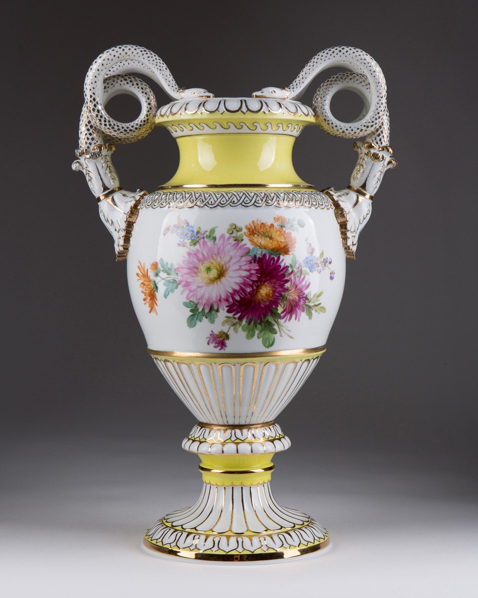 Large Porcelain Meissen Vase With Snakes Handles Etsy