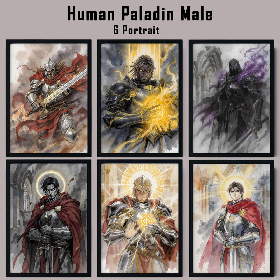 Human Paladin Male – DND Character Pack, Watercolor Fantasy Art, RPG ...