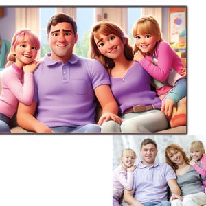 Ritratto di famiglia 3D personalizzato in stile cartoon – Opera d'arte digitale ispirata alla Pixar dalla tua foto – Regalo stampabile personalizzato