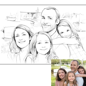 Foto zum handgezeichneten Stil-Porträt – personalisierte Bleistift-Skizzen-Illustration – digitales Familienkunst-Geschenk