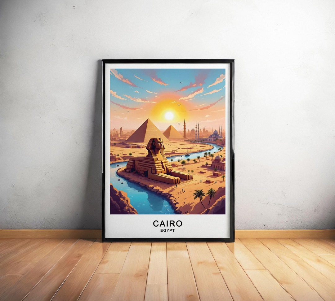 Cairo Egypt Travel Poster - Pyramids, Nile River, and Ancient Wonders ...