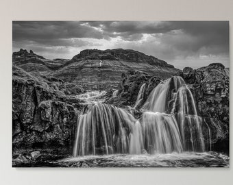 Iceland Black and White Waterfall,Digital Download,Landscape Photography,Water,Printable Wall Art,