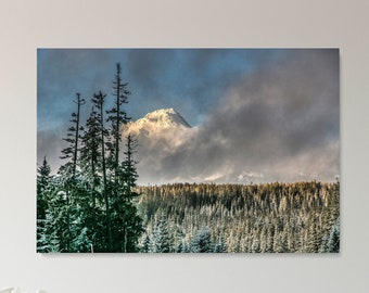 Mt Hood,Digital Download,Printable Wall Art,Oregon,Landscape Photography,Snow,Mountains,Trees,Clouds