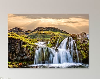 Iceland Waterfall,Digital Download,Landscape Photography,Sunset,Printable Wall Art,