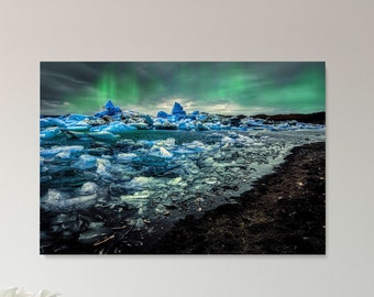 Iceland Aurora,Digital Download,Landscape Photography,Glacier,Ice,Printable Wall Art,Ocean,Beach