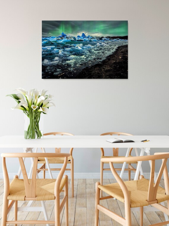 Iceland Aurora,Digital Download,Landscape Photography,Glacier,Ice,Printable Wall Art,Ocean,Beach