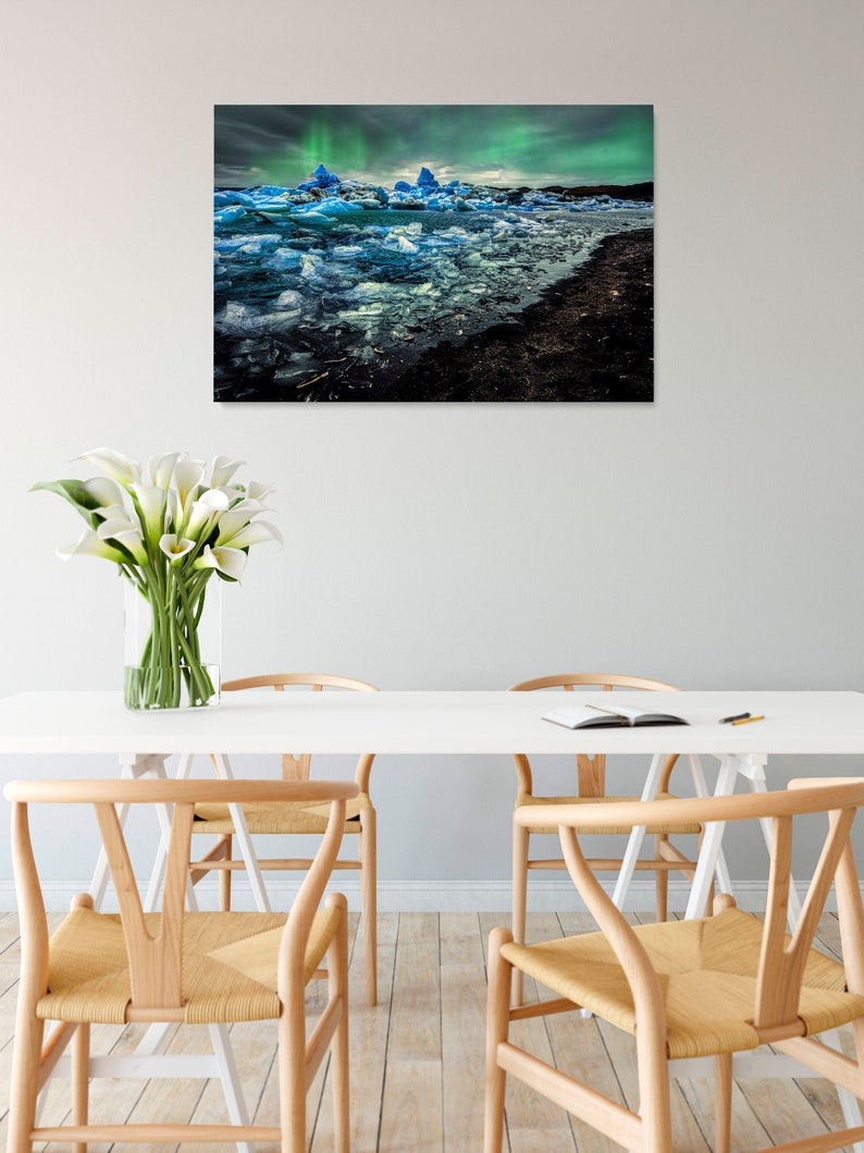 Island Aurora, digitaler Download, Landschaftsfotografie, Gletscher, Eis, druckbare Wandkunst, Ozean, Strand Bild 1