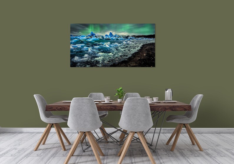 Island Aurora, digitaler Download, Landschaftsfotografie, Gletscher, Eis, druckbare Wandkunst, Ozean, Strand Bild 3