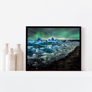 Island Aurora, digitaler Download, Landschaftsfotografie, Gletscher, Eis, druckbare Wandkunst, Ozean, Strand Bild 5