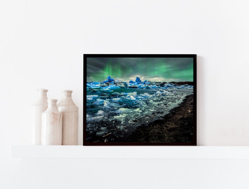 Island Aurora, digitaler Download, Landschaftsfotografie, Gletscher, Eis, druckbare Wandkunst, Ozean, Strand Bild 5