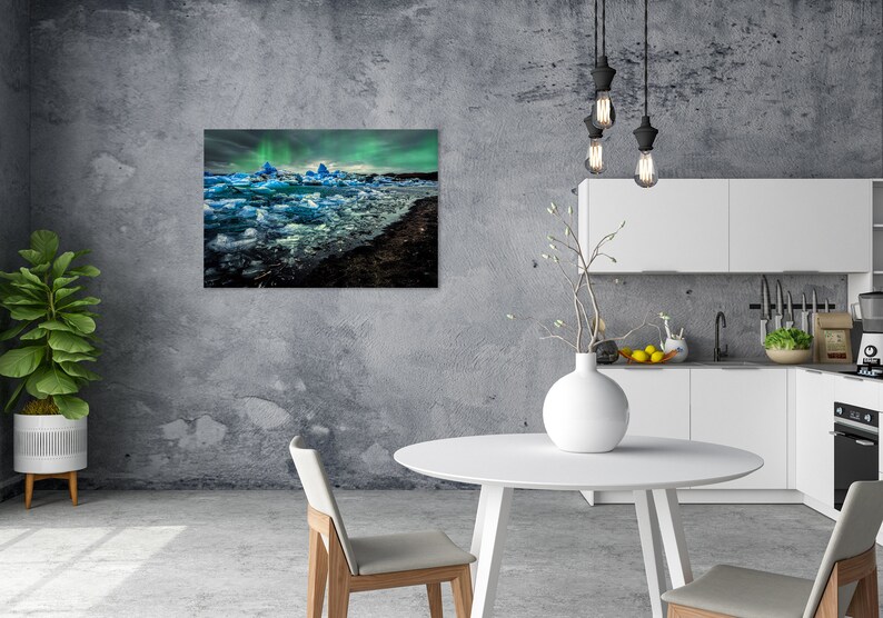 Island Aurora, digitaler Download, Landschaftsfotografie, Gletscher, Eis, druckbare Wandkunst, Ozean, Strand Bild 2