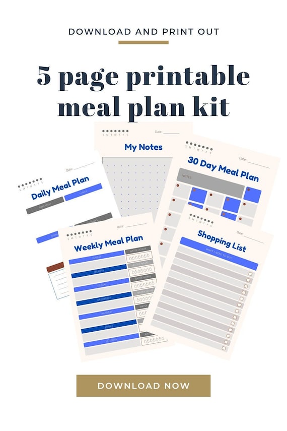 Meal Planning Kit Printable and Downloadable 5 Page Meal Plan | Etsy
