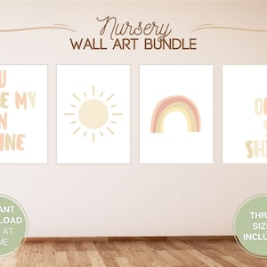 You Are My Sunshine Neutral Printable l Nursery Kids Room Decor l Rainbow Poster Set  l Gallery Wall Art Print Bundle l Digital Download