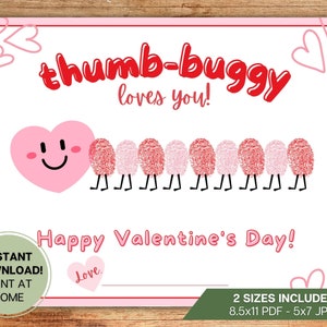 Carte d'artisanat d'empreinte digitale pour la Saint-Valentin l Enfant, tout-petit, empreinte digitale d'empreinte de main l École maternelle, garderie l Art imprimable en téléchargement numérique instantané