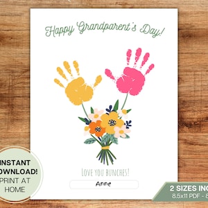 Großeltern Handabdruck Handwerk Karte vom Kind, Kleinkind, Baby l Blume, Blumenstrauß l Vorschule, Kindergarten, Geschenk, Schule l Download zum ausdrucken
