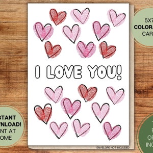 Ik hou van je kleurkaart l Valentijnsdag, kind, peuter, kind l Kleur Kleurbaar Ambachtelijk Cadeau Vingerafdruk Afdrukbare Instant Digitale Download