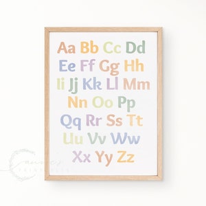 Affiche éducative alphabet l Arc-en-ciel neutre l Chambre de bébé, salle de jeux pour tout-petits École à la maison l Impression imprimable Art déco murale ABC l Garderie d&#39;âge préscolaire