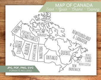 Map of Canada Territories Provinces l Color l Coloring l Printable l Etsy Order Sales Map l Instant Digital Download SVG jpg png pdf