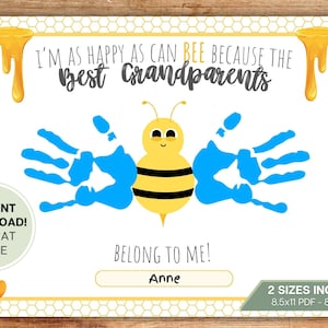 Grootoudersdag verjaardag handafdruk ambachtelijke kaart van kind, peuter, baby l Happy Bee l Kleuterschool, kinderdagverblijf, cadeau, school l Download afdrukken