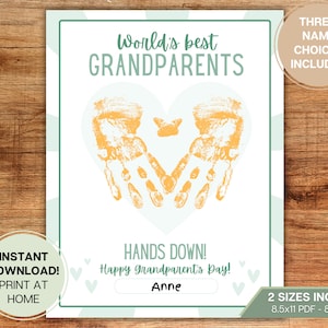 La mejor tarjeta artesanal con huellas de manos de abuelos del mundo de niño, niño pequeño, bebé l guardería, regalo, escuela l Día de los abuelos l Descargar imprimible