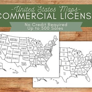 KOMMERZIELLE LIZENZ Karte der Vereinigten Staaten l Färbung l Druckbare USA US-Umsatzkarte l Ziel-Tracker-Karte l Etsy-Bestellung l Sofortiger digitaler Download