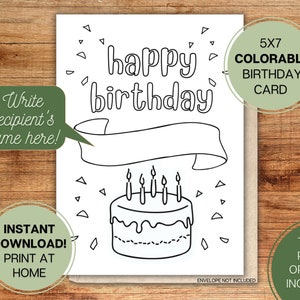 Alles Gute zum Geburtstag Färbung Karte vom Kind l Handwerk l Geschenk l Kind l Colorable l Druckbar l Farbe l Freunde Familie Sofortiger digitaler Download 13x18