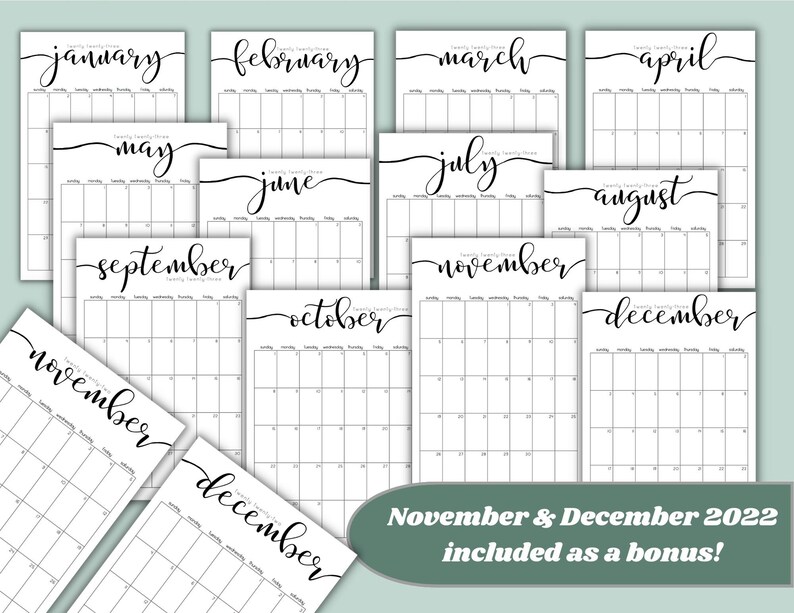 Printable 2023 Monthly Calendar Digital Portrait Calendar 11x17 Size ...