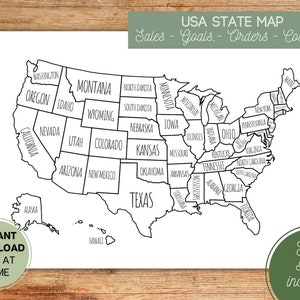 United States Map l Color l Coloring l Printable USA US Sales Map l Goal Tracker l Etsy Order Map l Instant Digital Download SVG jpg png pdf