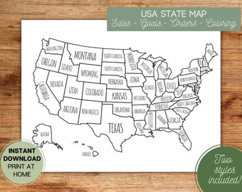 United States Map l Color l Coloring l Printable USA US Sales Map l Goal Tracker l Etsy Order Map l Instant Digital Download SVG jpg png pdf