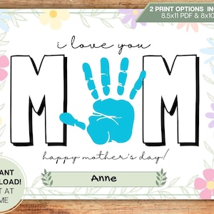 Love Mom Mother's Day Handprint Craft Card l Child, Toddler, Baby l Preschool, Daycare, Gift, School l Digital Download Printable Art