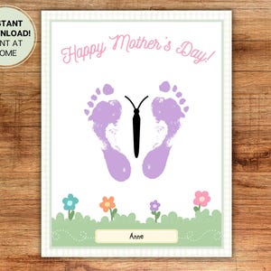 Mother's Day Butterfly Footprint Handprint Craft Card Mom Grandma Aunt l Child, Toddler, Baby l Preschool, Daycare, Gift Download Printable