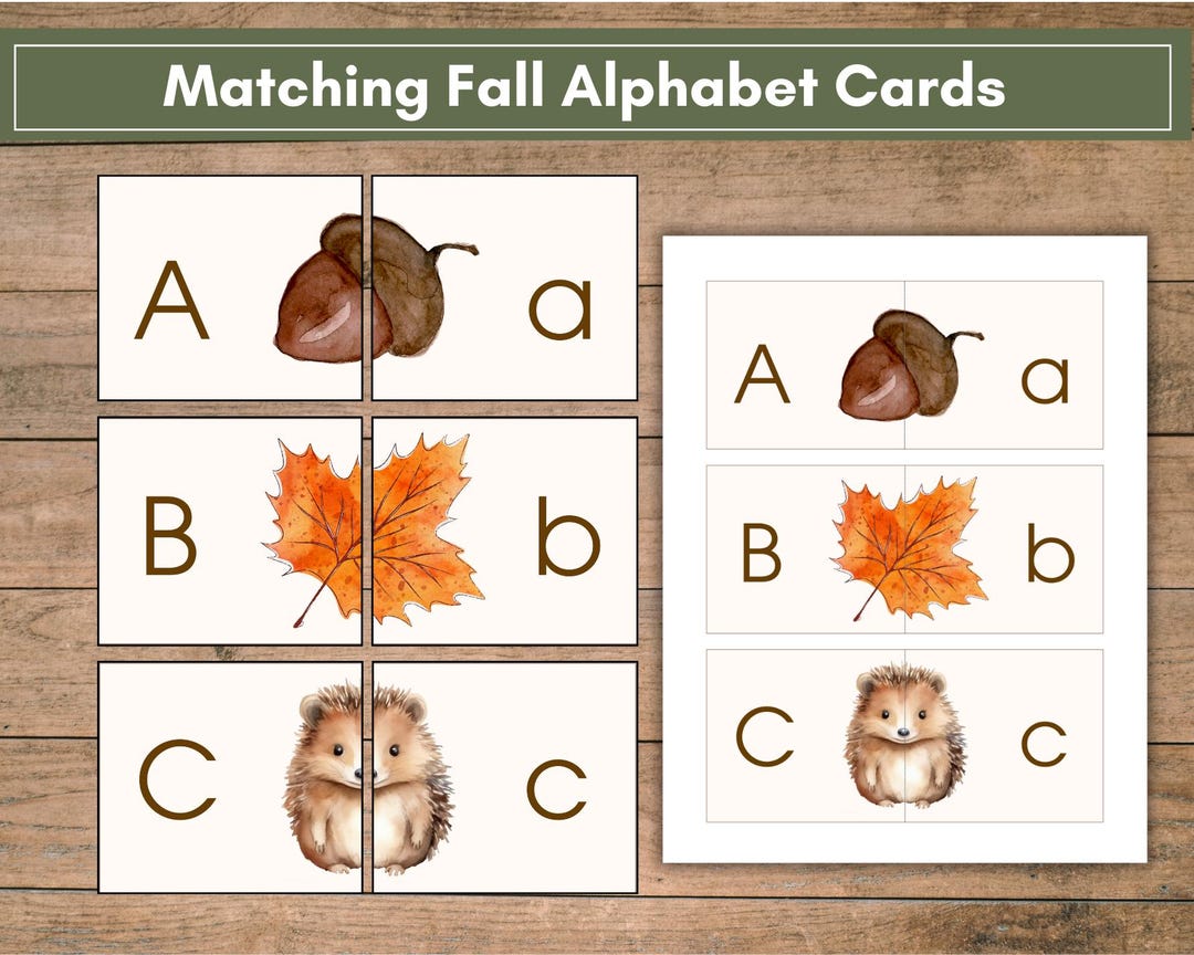 Fall Printable Alphabet Matching Flashcards L Homeschool L Preschool L ...