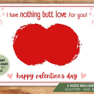 Nothing Butt Love for You l Happy Valentine's Day l Baby, Child, Toddler, Bum Bottom Craft Card l DIY l Instant Digital Download Printable