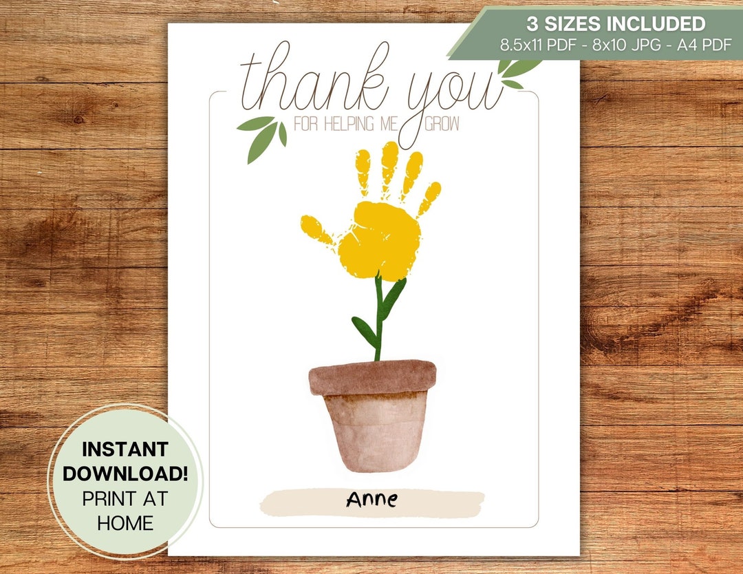 Thank You for Helping Me Grow Handprint Craft Card From Child, Toddler ...
