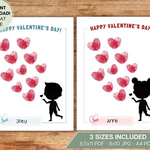Valentinstag Fingerabdruck Handwerk Karte l Kind, Kleinkind, Handabdruck Fingerabdruck l Vorschule, Kindertagesstätte l Sofortiger digitaler Download druckbare Kunst