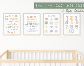 Set of 4 Educational Poster Bundle l Rainbow l Montessori Toddler Classroom Homeschool Decor l Printable Wall Art Print l Digital Download