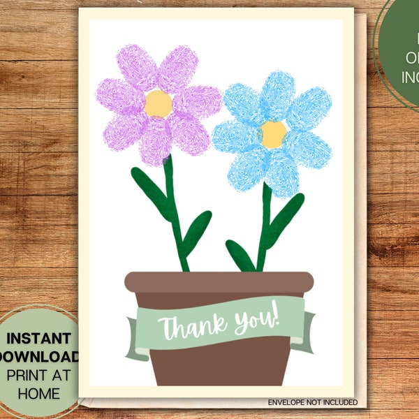 Thank You Fingerprint Card l Kid, Toddler, Child l Craft l Birthday Holiday Gift l Preschool Daycare l Printable l Digital Download 5x7 PDF