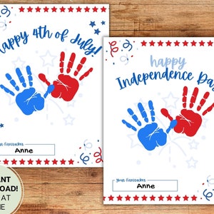 Happy Fourth of July Independence Day l Baby Kids Kind Peuter, Preschool Daycare Craft Card Gift l Handafdruk Voetafdruk Download Afdrukbaar