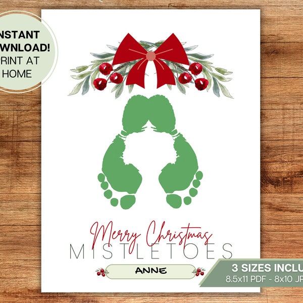 Mistletoe Christmas Craft l Holiday, Kid, Child, Baby, Footprint l Daycare, Preschool Instant Digital Download l Gift l Keepsake l Printable