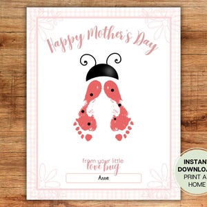 Muttertag Lovebug Fußabdruck Handabdruck Handwerk Karte Mama Oma Tante Kind, Kleinkind, Baby l Vorschule, Kita, Geschenk Download Printable