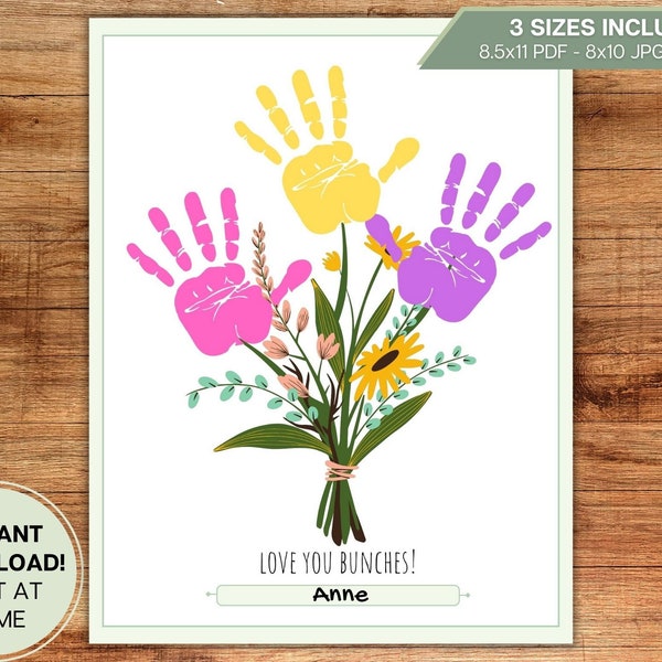 Love You Bunches Bouquet Handprint Craft Card from Child, Toddler, Baby l Preschool, Daycare, Gift, School l Digital Download Printable Art