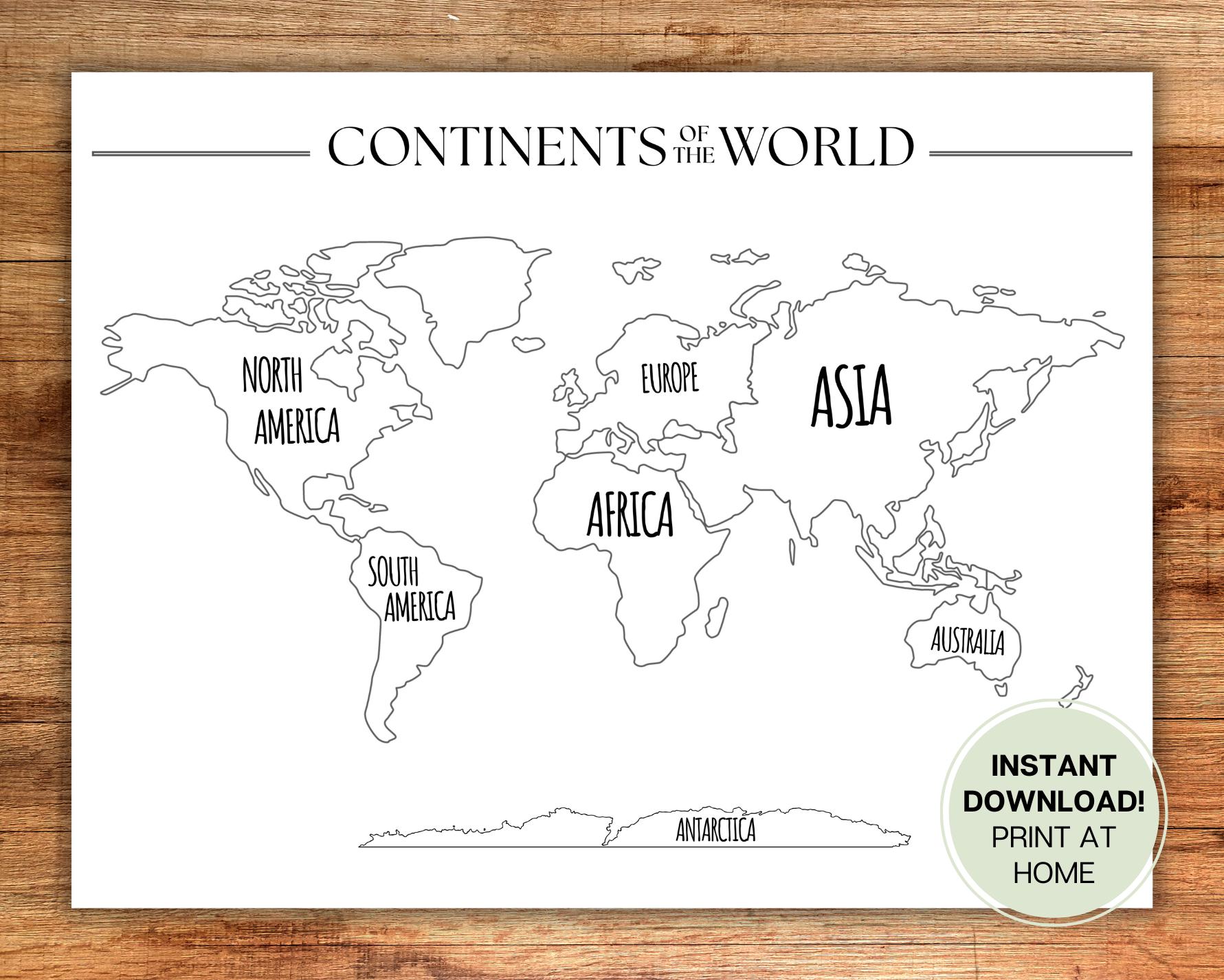 Map Of The World Black And White Continents