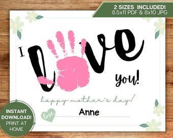 Happy Mother's Day Love l Preschool Daycare Card, Baby, Toddler, Footprint, Handprint l Printable Art Instant Digital Download DIY Craft